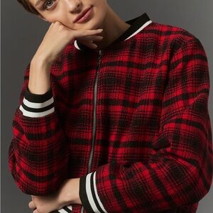 Maeve Plaid Tweed Sporty Bomber Jacket